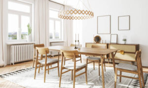 Interior of Scandinavian style dining room.