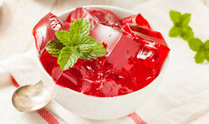 Homemade Red Cherry Gelatin Dessert in a Bowl